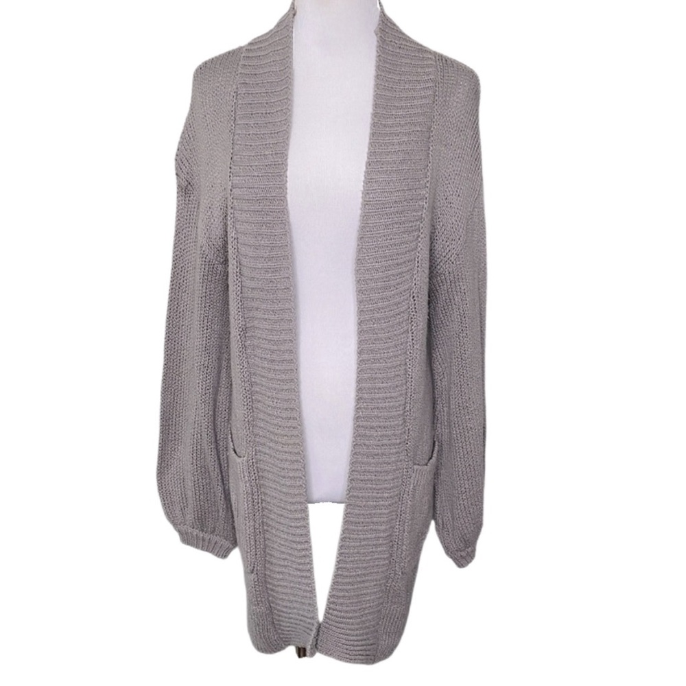 BP. Grey Knit Oversized Longer Length Open Front Cardigan with Pockets